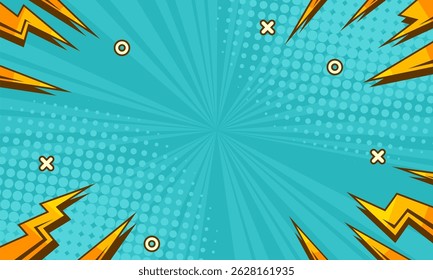 Comic cartoon blue background geometric with thunder bolt