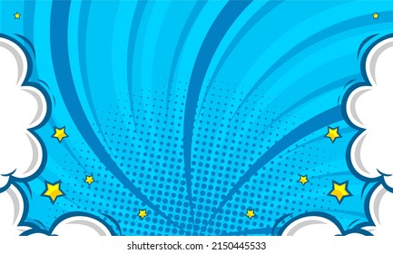 Caricatura cómica fondo radial azul con nube