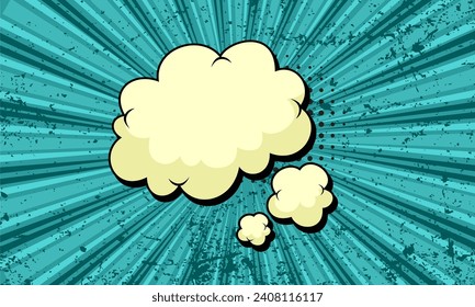 La caricatura cómica reventó el fondo con una ilustración de burbuja de habla en blanco en la nube.