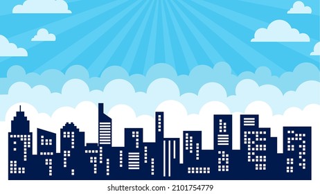 comic cartoon city silhouette on the sky