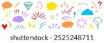 Comic cartoon effect cute element set. Comic speech bubble, emoji symbol, star spark, line movement cartoon vector icon. Cute hand drawn doodle speed motion, funny spark. Vector illustration