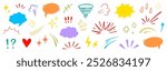 Comic cartoon effect cute element set. Comic speech bubble, emoji symbol, star spark, line movement cartoon vector icon. Cute hand drawn doodle speed motion, funny spark. Vector illustration