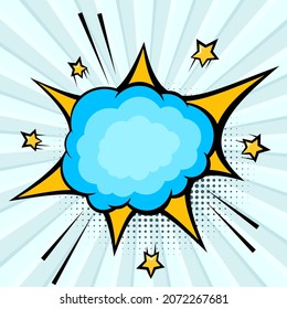 Explosión de historietas. Diseño de arte pop. Ilustración vectorial sobre fondo de semitono con vigas