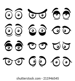 Comic Cartoon Eyes Set on White. Vector Illustration