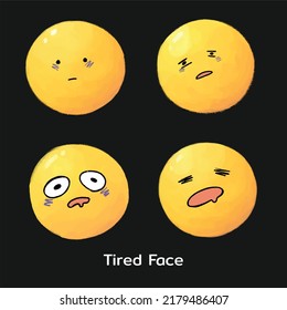 Comic cartoon faces with different emotions. Faces Characters ,emotion faces. Vector illustration-Tired Face