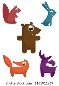 Comic cartoon funny animals set for design isolated on white illustration vector