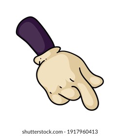 Comic cartoon hand with index finger pointing on white
