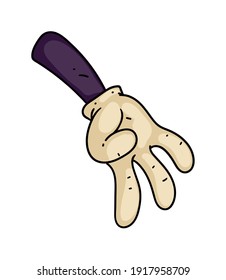 Comic cartoon hand three fingers gesture on white background