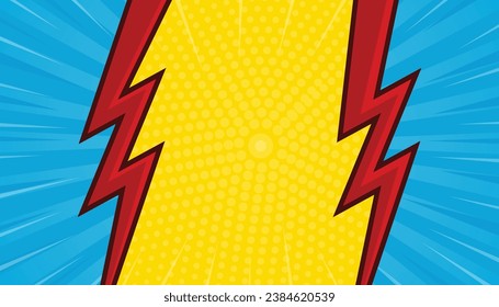 Fondo de la página de dibujos animados cómicos con fondo de medio tono de diálogo con trueno y vacío con trueno. estilo de libro de historietas
