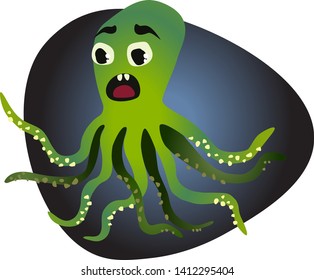 Comic cartoon picture Green octopus runs far away