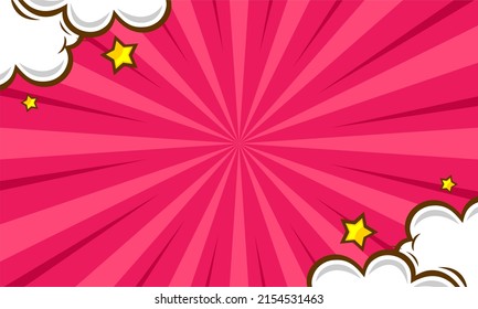 Comic cartoon pink background with cloud and star