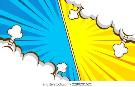Caricatura cómica de fondo de arte pop con ilustración en la nube