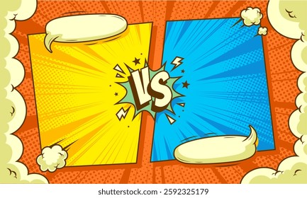 Comic cartoon pop art battle versus background with blank speech bubble 