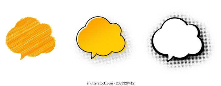 Comic cartoon pop art dialogue cloud bubble set. Vector illustration.