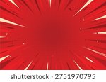 Comic cartoon radial explosion background. Pop art red backdrop with speed line effect