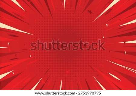 Comic cartoon radial explosion background. Pop art red backdrop with speed line effect