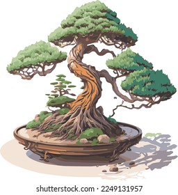 Comic Cartoon Style Bonsai Tree