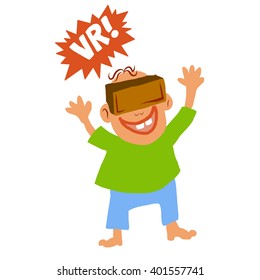 Comic cartoon style boy with Virtual reality glass