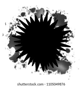 A comic cartoon style explosion in black isolated over a white background