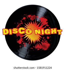 A comic cartoon style explosion disco night record noise over a white background