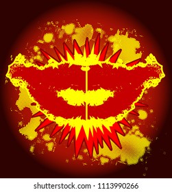 A comic cartoon style explosion with large red lips