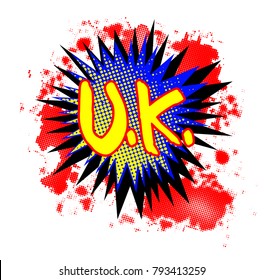 A comic cartoon style UK exclamation explosion over a white background