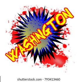A comic cartoon style Washington exclamation explosion over a white background
