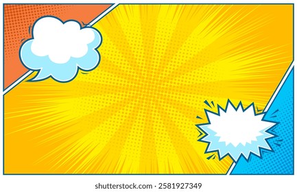 Comic cartoon template background in pop art colour