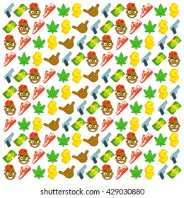 Comic Cartoon Urban Bad Boy Ghetto Hip-Hop money Vector icon Illustration Pattern on white