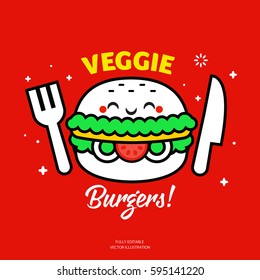 Comic Cartoon Vector Veggie Burger Illustration