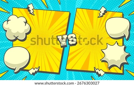 Comic cartoon versus fight background with two battle panel and speech bubbles for text