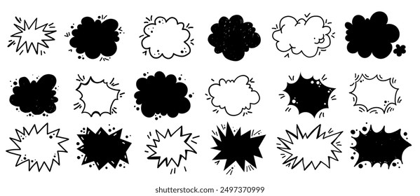 Marcador de tiza cómica burbujas a mano alzada bomba de explosión splash boom nube dibujado a mano set colección