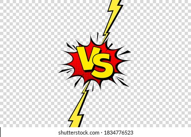 Comic challenge background. Cartoon battle, fight border. Versus or vs frame with lightning. Sports team competition poster. Vector illustration.