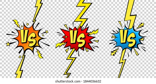 Comic challenge background. Cartoon battle, fight border. Versus or vs frame with lightning. Sports team competition poster. Vector illustration.