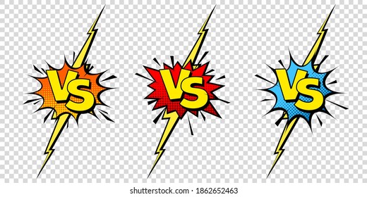Comic challenge background. Cartoon battle, fight border. Versus or vs frame with lightning. Sports team competition poster. Vector illustration.