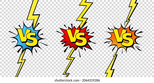 Comic challenge background. Cartoon battle, fight border. Versus or vs frame with lightning. Sports team competition poster. Vector illustration.