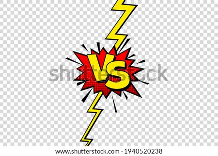 Comic challenge background. Cartoon battle, fight border. Versus or vs frame with lightning. Sports team competition poster. Vector illustration.