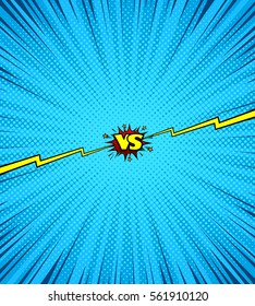 Comic character hero versus background, old printed magazine book style, battle intro, halftone texture