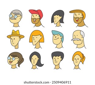 Personaje de cómic Human Face Avatars Set Ilustración vectorial