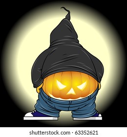 a comic character who demonstrates buttocks, his buttocks instead of pumpkin, as do on Halloween