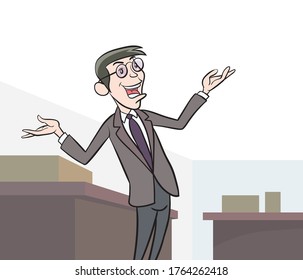 Comic characters business people raise their hands on both sides. Pop art hand drawn style vector design illustrations