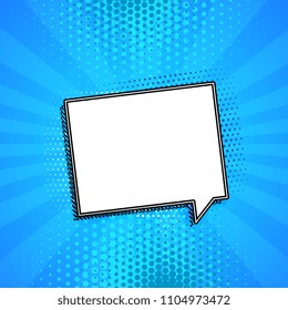 comic chat bubble on blue background with copyspace