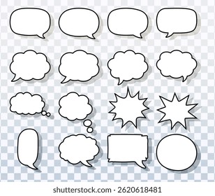comic chat outline bubbles vector collection on transparent background