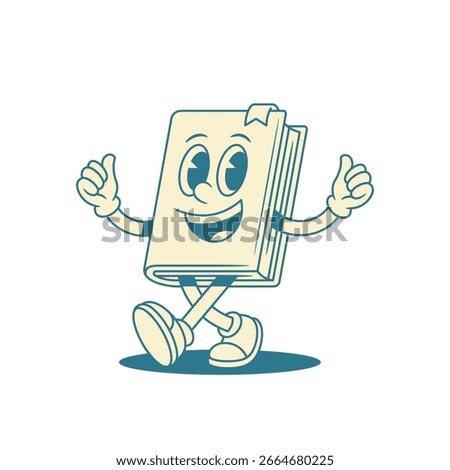 Comic childish book cartoon character showing thumbs up vector illustration. Smiling emoticon minimalist textbook literature library read education mascot alright good gesture