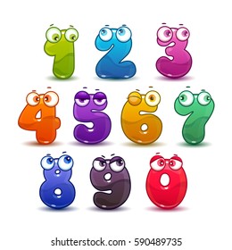 Comic childish colorful numbers set. Vector icons on white background.