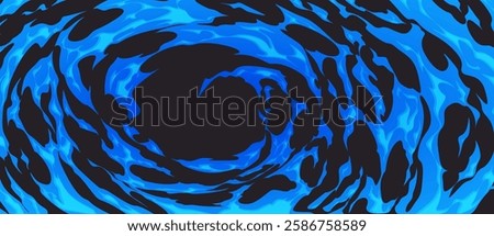 Comic circle fire swirls background. Cartoon banner illustration of flame burning in blue color. Bomb explosion, clouds of magic energy, tornado effect, dragon attack