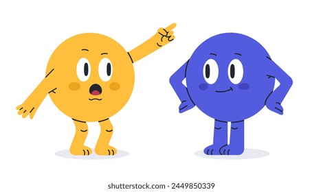 Comic circle shapes. Funny circle characters for math school learning, geometric round mascots with funny emotions flat vector illustration set. Figures with funny emotions