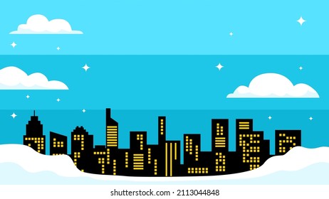 Comic city silhouette in the sky background