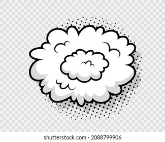 Comic cloud in pop art style. Speech bubble. Funny balloon. Cartoon element. Explosion bomb frame. Message shape with halftone. Sky air object. Vector illustration.