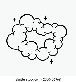 Comic clouds, cartoon vector clouds in line style isolated on light background.